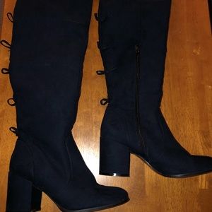 Navy Blue Knee Boots with Bows
